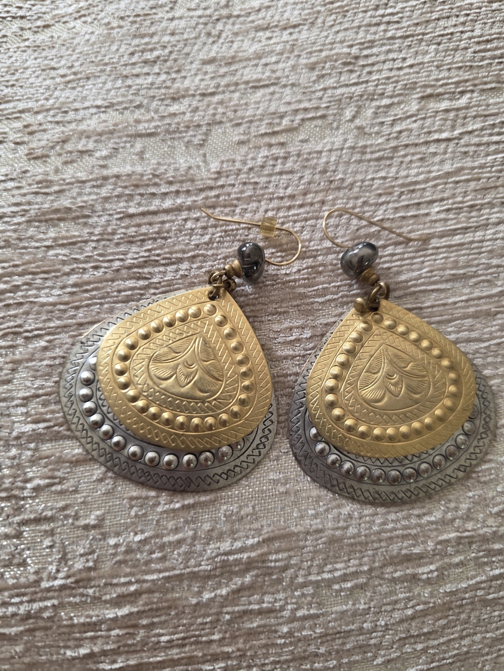 Two-Tone Gold and Silver Teardrop Dangle Earrings